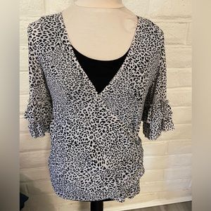 Karen Kane Black & White Animal Print Wrap Style Blouse with Under Tank, sz  0X